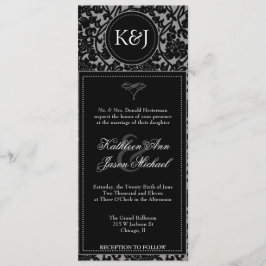 Invitación a la boda gótica con flor negro y gris