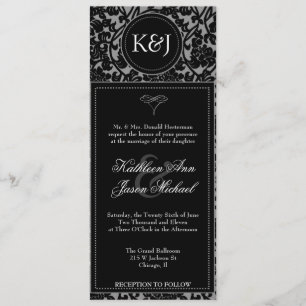 Invitación a la boda gótica con flor negro y gris