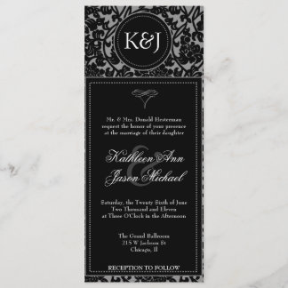 Invitación a la boda gótica con flor negro y gris