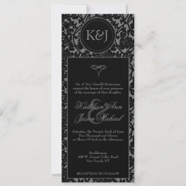 Invitación a la boda gótica con flor negro y gris