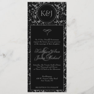Invitación a la boda gótica con flor negro y gris