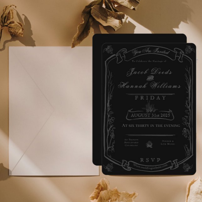 Invitación a la boda gótica con motivo forestal (Subido por el creador)