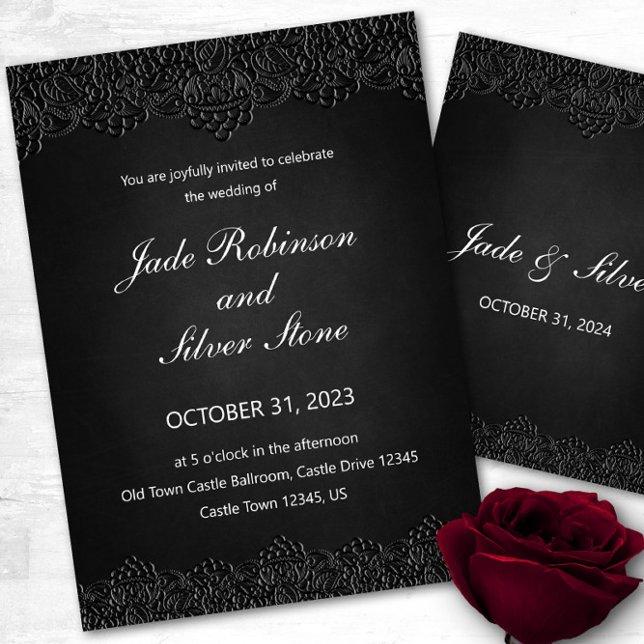 Invitación a la boda gótica de Black Lace, victori (Black lace wedding invitation, gothic wedding invitation)