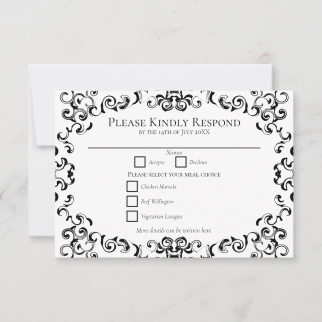 Invitación a la boda gótica de Black & White Swirl (Anverso)