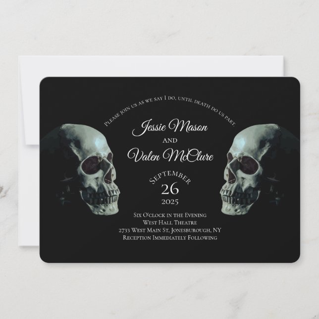 Invitación a la boda gótica de cráneo (Anverso)