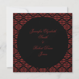 Invitación a la boda gótica de Damasco rojo y negr