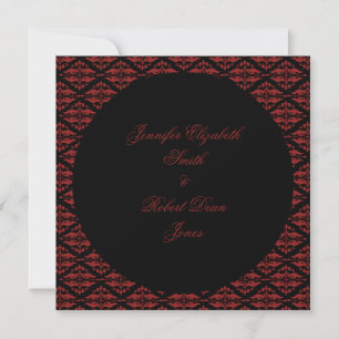 Invitación a la boda gótica de Damasco rojo y negr