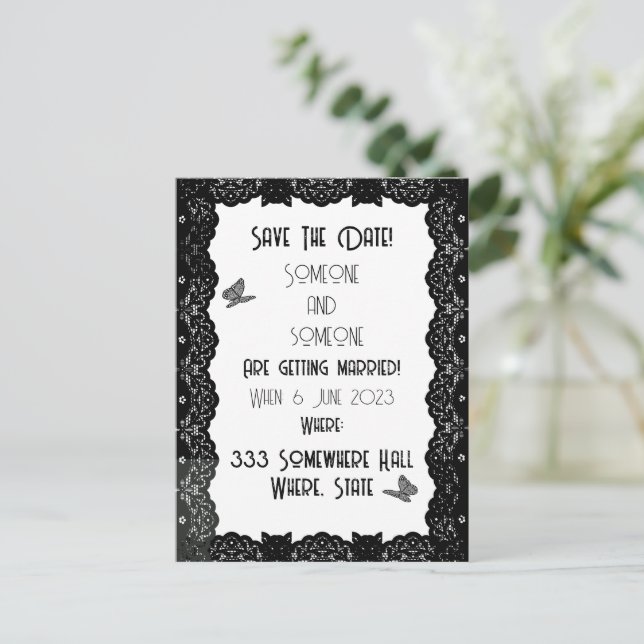 Invitación a la boda gótica de encaje (Anverso de pie)