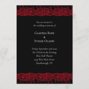 Invitación a la boda gótica de encaje rojo y negro