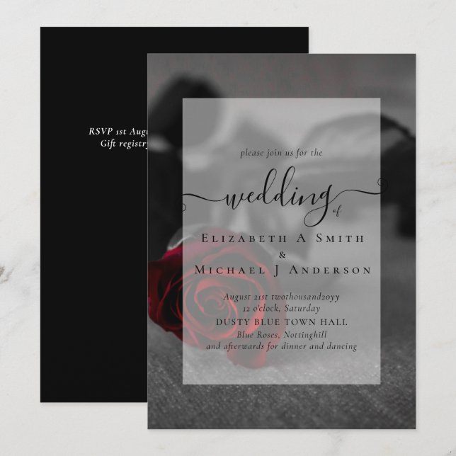 Invitación a la boda gótica de Gótico de rosas neg (Anverso / Reverso)