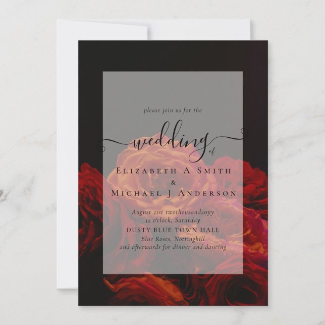 Invitación a la boda gótica de Gótico de rosas roj (Anverso)