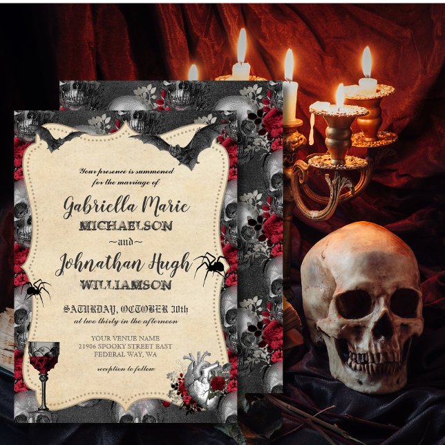 Invitación a la boda gótica de Halloween (Gothic Vintage Halloween Wedding Invitation)