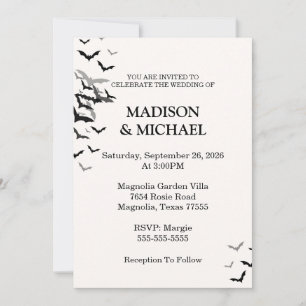 Invitación a la boda gótica de Halloween Black Bat