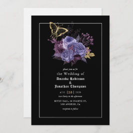 Invitación a la boda gótica de Halloween con flore