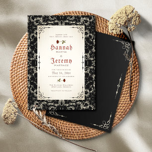 Invitación a la boda gótica de la rosa roja del en