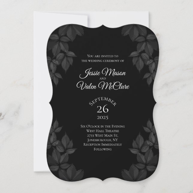 Invitación a la boda gótica de las hojas negras (Anverso)