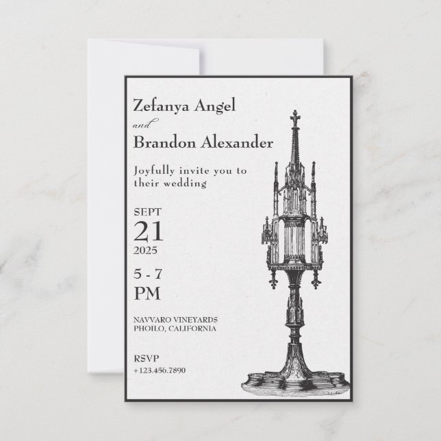 Invitación a la boda gótica de monstrancia antigua (Anverso)