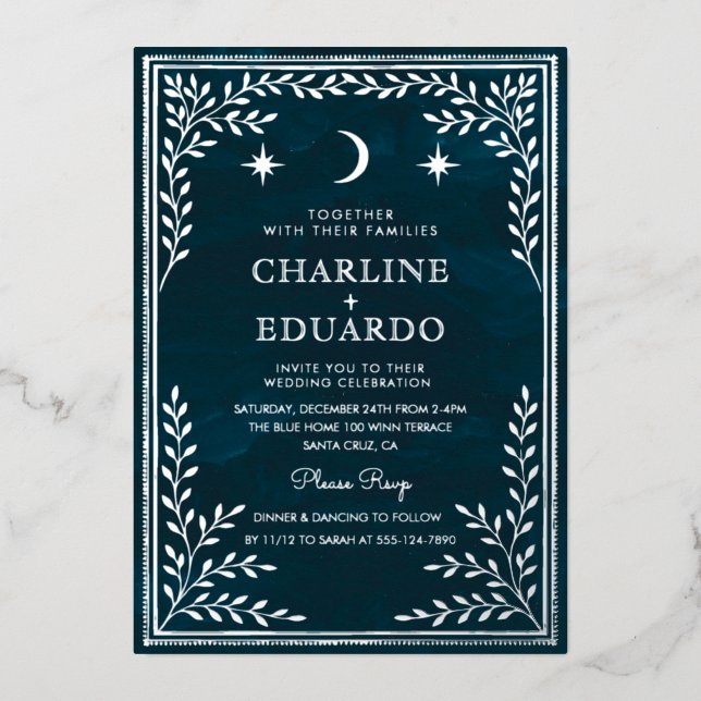 Invitación a la boda gótica de Relieve metalizado  (Anverso)