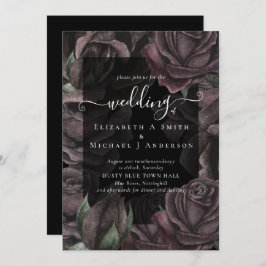 Invitación a la boda gótica de Rosas negros con Gó