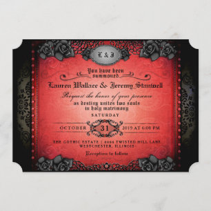 Invitación a la boda gótica de Rosas rojos y negro