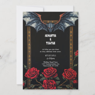 Invitación a la boda gótica de Tapestry Bat y Rosa