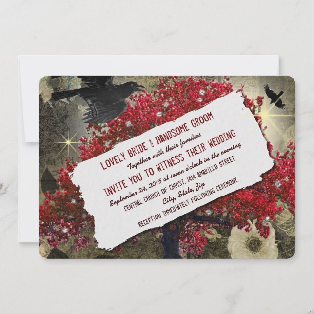 Invitación a la boda gótica del árbol rojo de la a (Anverso)