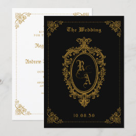 Invitación a la boda gótica del Clásico Negro y Or