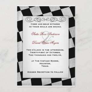 Invitación a la boda gótica en blanco y negro