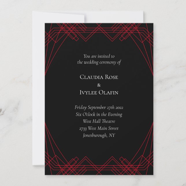 Invitación a la boda gótica en rojo y negro (Anverso)