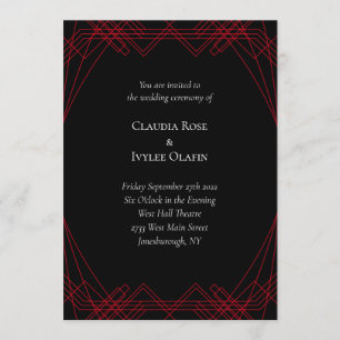 Invitación a la boda gótica en rojo y negro