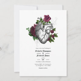 Invitación a la boda gótica floral borgoñona
