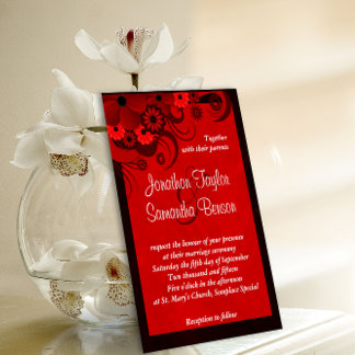 Invitación a la boda gótica floral de color rojo o