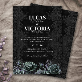 Invitación a la boda gótica floral de Moody en Vic