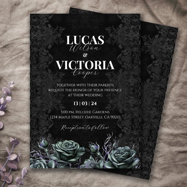 Invitación a la boda gótica floral de Moody en Vic (Subido por el creador)