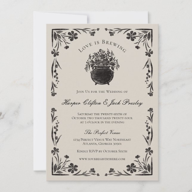Invitación a la boda gótica floral floral de Moody (Anverso)