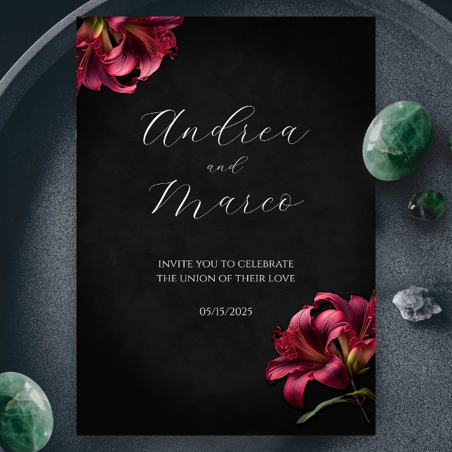 Invitación a la boda gótica floral Lily Dark (Floral Lilly Moody Gothic Wedding Invitation)