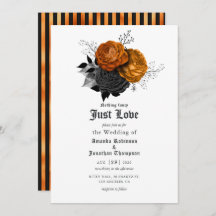 Invitación a la boda gótica floral negra y Naranja