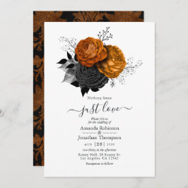 Invitación a la boda gótica floral negra y Naranja