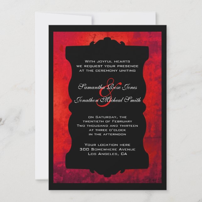 Invitación a la boda gótica negra roja (Anverso)