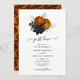 Invitación a la boda gótica negra y naranja