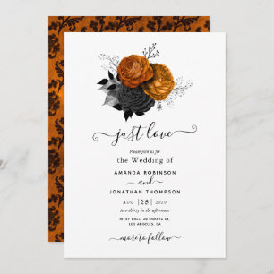 Invitación a la boda gótica negra y naranja