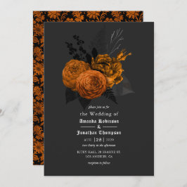 Invitación a la boda gótica negra y naranja