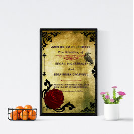 Invitación a la boda gótica negra y roja de Victor