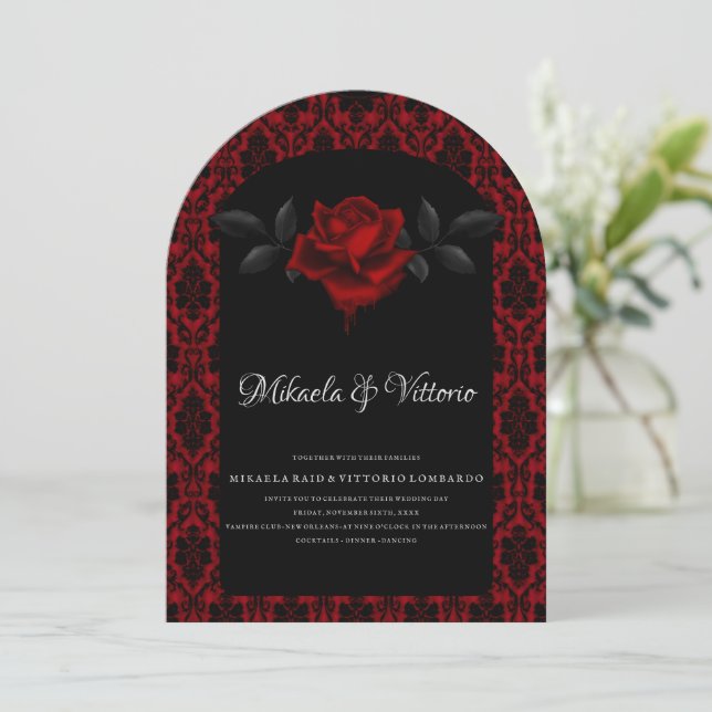 Invitación a la boda gótica oscura del Rosa (Anverso de pie)