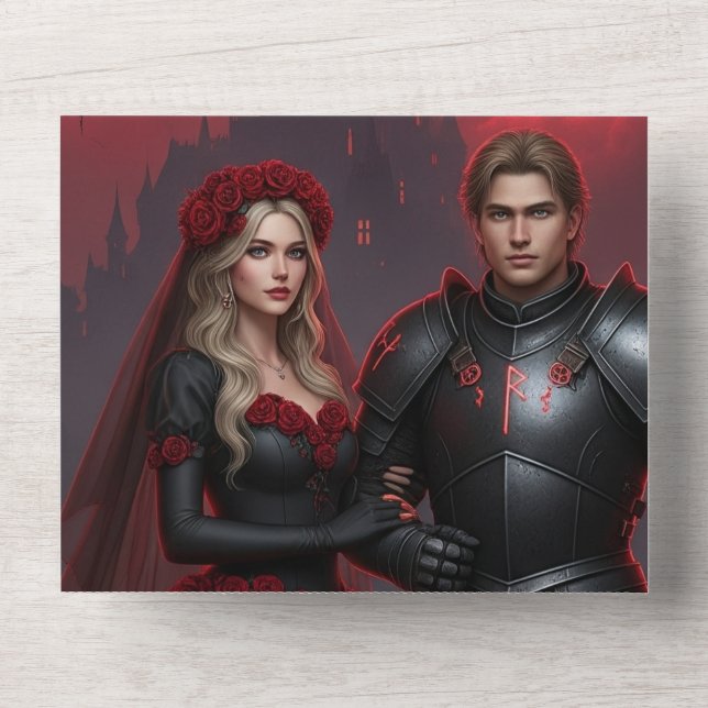 Invitación a la boda gótica oscura | Novia y Cabal (Anverso)