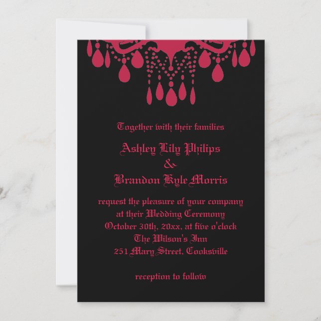 Invitación a la boda gótica roja (Anverso)
