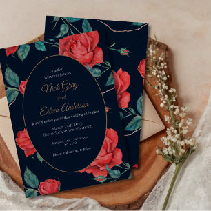 Invitación a la boda gótica rojiza vintage