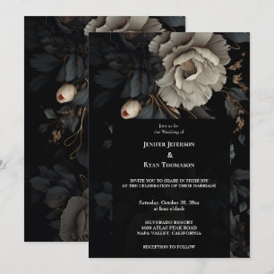 Invitación a la boda gótica romántica floral oscur