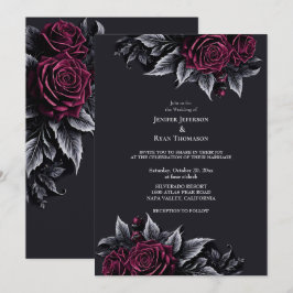 Invitación a la boda gótica romántica floral oscur