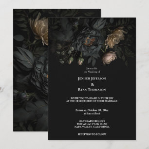 Invitación a la boda gótica romántica floral oscur